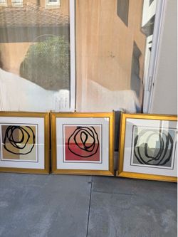 Set of 3 Custom-Framed Glass Wall Art Pieces – Good Condition