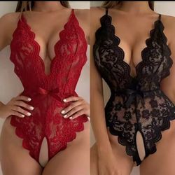 Sexy Lingerie Women Sleepwear Open Croth Bodysuit Teddy Transparent Lace Lingerie Deep V Open Bra Lenceria Porno Underwear Set