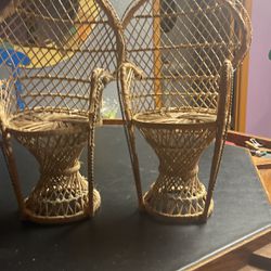 Doll Sized Vintage Wicker Chairs / Plant Holder