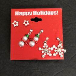3 Pairs Christmas Earrings NEW
