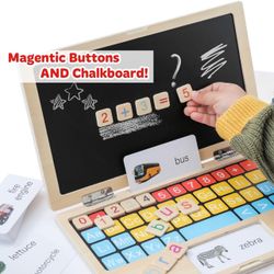 BEKILOLE Montessori Toys 11.8" Laptop Preschool Learning Activities 3 Year Old Boy Gift, Pretend Play Toddlers Birthday Gift,Learning and Educational 