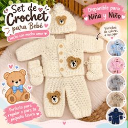Handmade Crochet Baby Set with Bear Appliqués