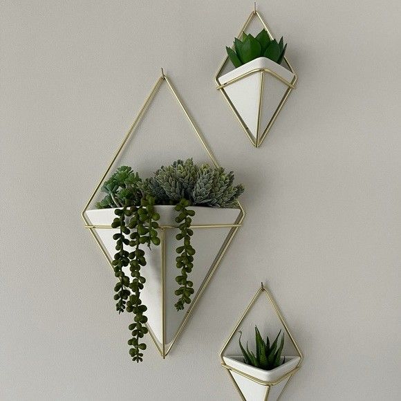 Umbra Trigg Geometric Hanging Planter Wall Decor (4 Large 4 Small) White/Brass