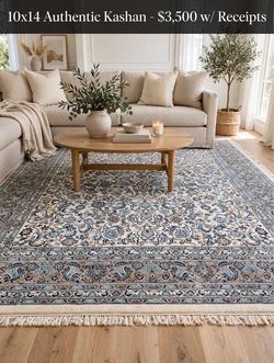 10x14 Authentic Kashan Persian Rug - Cream & Blue Shah Abbas - 1987 Provenance + Receipts