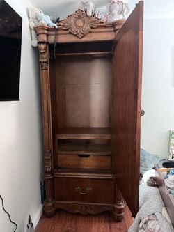Beautiful Wood Armoire with Mirror – $350