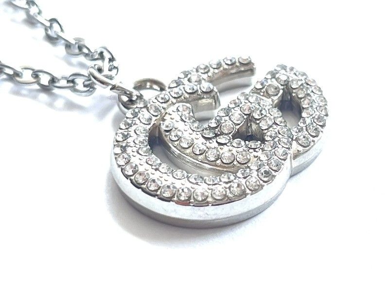 GG pendant necklace silver logo GG crystals