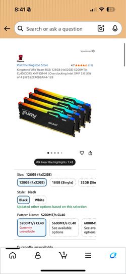 Kingston FURY Beast DDR5 128GB (4x32GB) 5600MT/s CL40