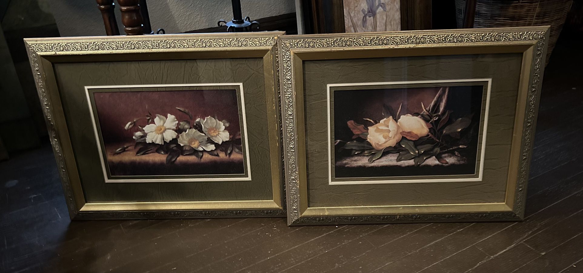 Pair Of 2 Stunning Vintage Distressed Gold Framed  Art