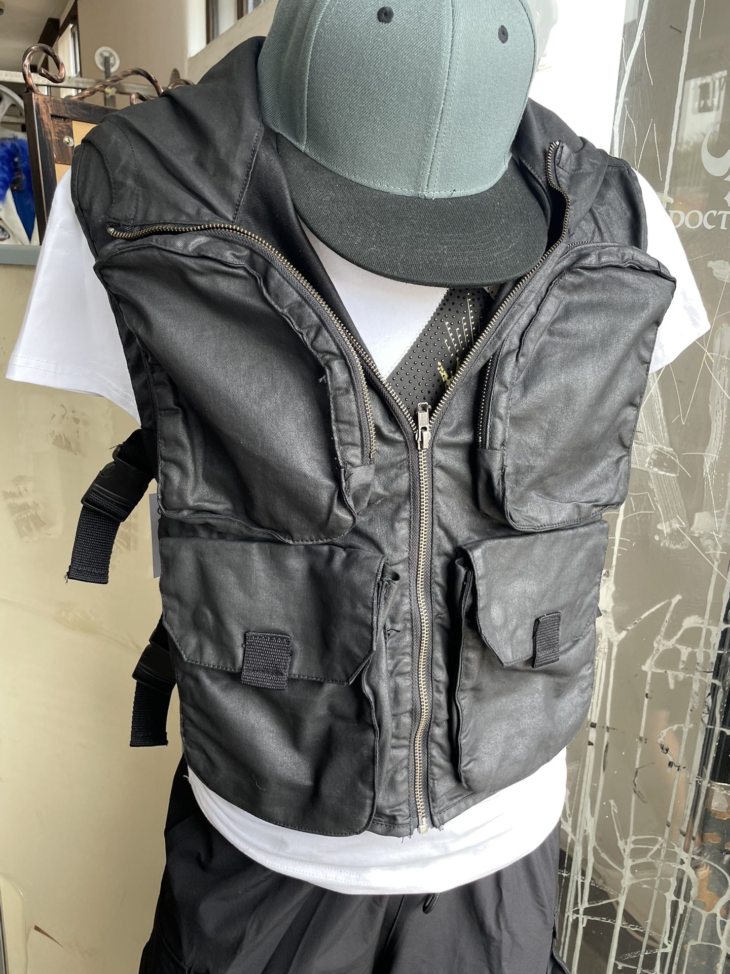 Men’s Black Coated Hoodie Vest