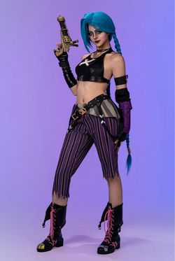 Arcane Jinx women size Large Cosplay complete Costume  wig included