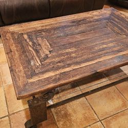 Rustic Wood Top Iron Table 