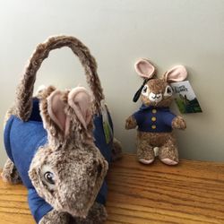  NEW Lot 2 PETER RABBIT Easter BASKET+ 8" BUNNY Backpack Key CLIP Plush Egg Tote