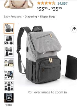 NPAA Diaper Bag Backpack, Large Capacity and Waterproof Travel Backpack for Mommy and Dad,with Cosmetic Bag/USB Charging Port/Key Chain(Grey Black)