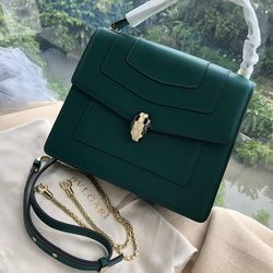 Authentic Bvlgari Bag Serpenti Forever Leather Green Women's Handbag Thumbnail