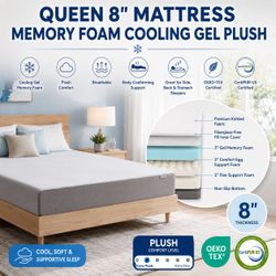 Queen size 8" mattress memory foam Gel   PLUSH