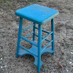 Antique Wood Mid Century Accent Stool Plant Stand