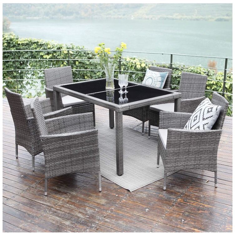 Outdoor dining patio table and chairs rattan waterproof