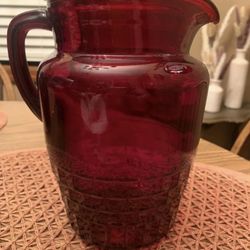 Ruby red pitcher Windsor Anchor hocking