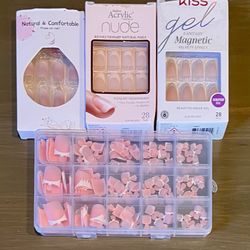 New Pink French Square Tip Toe Nail, 2 KISS French Nude & 1 Natural And Comfortable Set Of Press On Nails