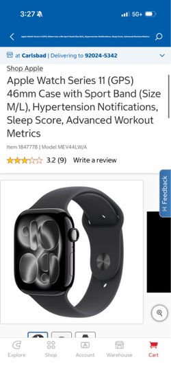 Apple Watch Series 11 GPS 46mm Black Sport Band