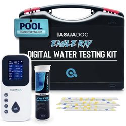 Eagle Ray Digital Pool Water Test Kit by AquaDoc with Digital Water Tester and 30 Pool Test Strips for Chlorine, Bromine, Total Hardness, Cyanuric Aci