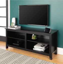 Black Wood TV Stand up to 64 inches with open shelf storage