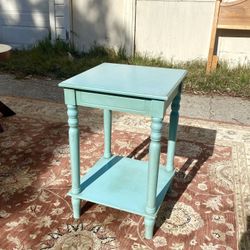 Baby Blue Wooden Side Table Vintage MCM - End Nightstand Light 