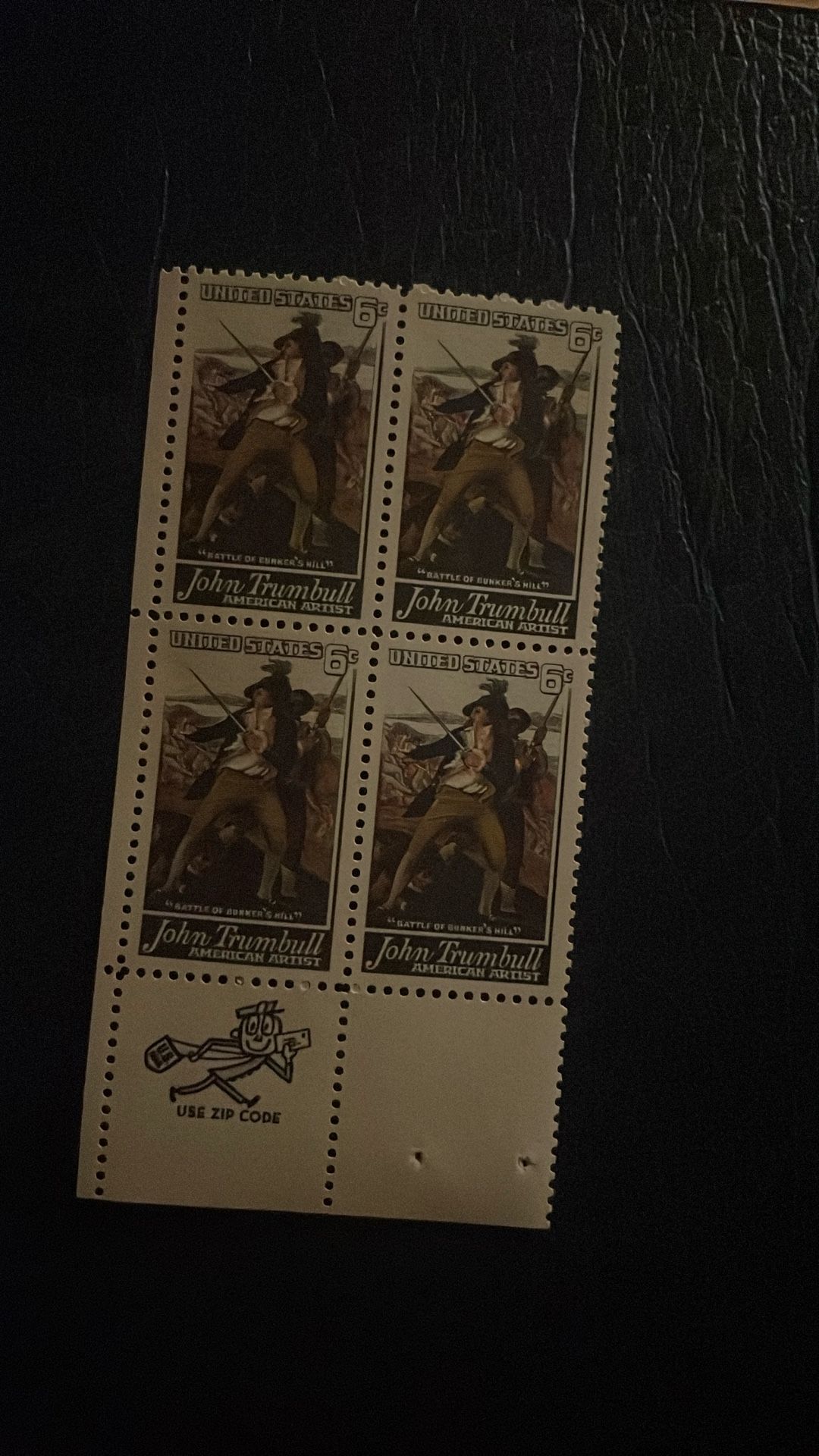 1968 John Trumbull Artist Plate Block Of 4 6c Postage Stamps, Sc# 1361, MNH, OG