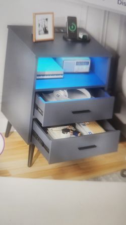 Modern Nightstand with LED Light and Drawers