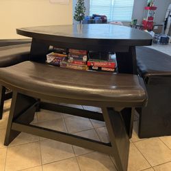 Modern Round Dining Table w/ Built-In Benches (Seating for 4–6)