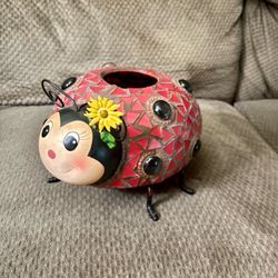 Ladybug Mosaic Metal Planter or Candle Holder