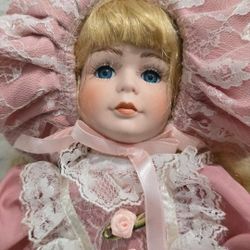 YCMDoll   Number 1,  16" Doll With Curly Blonde Hair In Silk & Ribbons 