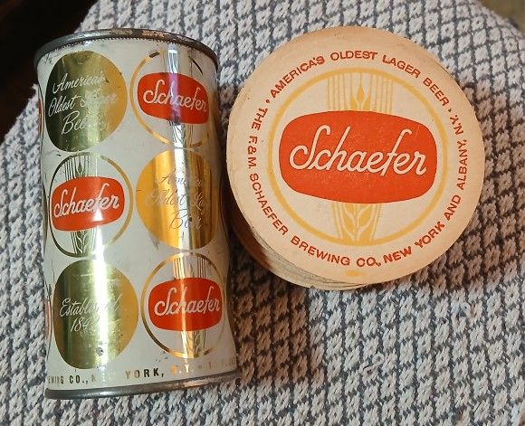 1960s Schaefer Beer Can & 25 Coasters