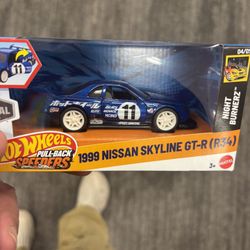 2025 Hot Wheels Blue Nissan Skyline GT-R R34 Pull-back speedor - diecast car