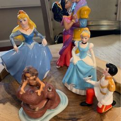 Ceramic Disney figurine LOT - cinderella prince Tarzan esmarelda sleeping beauty aurora