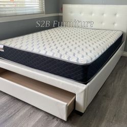 Queen White Platform Bed With Ortho Mattress Included!!