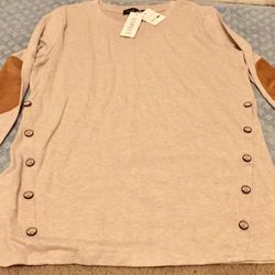 Women's Long Sleeve Faux Suede Casual Blouse Tunic Shirt Khaki Size Medium