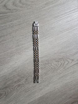 Two-Tone stainless steel Link Bracelet with Crystal Accents