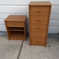 Wood Nightstand + 5 Drawer Dresser – Matching Set