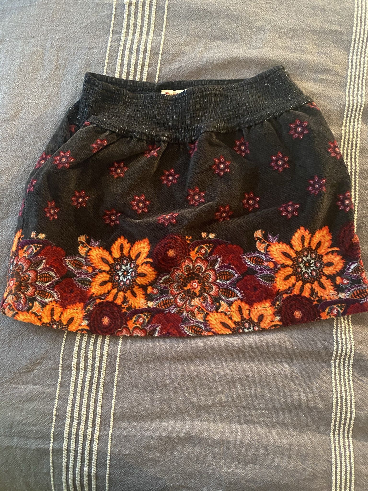 FREE PEOPLE Chocolate Brown Stretch Cotton Corduroy Print Mini Skirt Size S