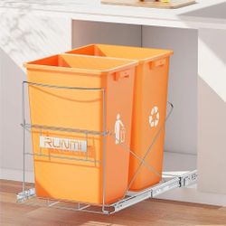 3245: New Double 37 Quart Pull Out Trash Can Under Cabinet, Under Sink Trash Rack, 70 Liter Total Capacity, Cabinet Trash Pull Out Kit, Trash Bin Not 
