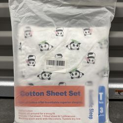 New Twin Cotton Sheet Set Panda Print