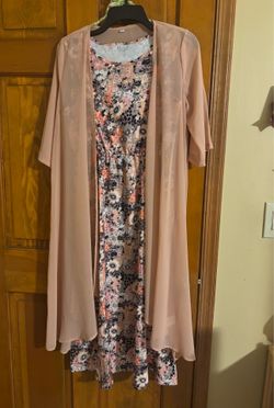 Women’s 2-Piece Floral Chiffon Dress & Kimono Set Pink Ruffle Sleeveless