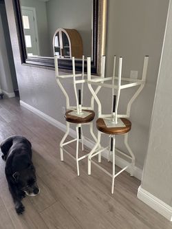 Set of 4 Industrial Bar Stools White Metal Wood Seat