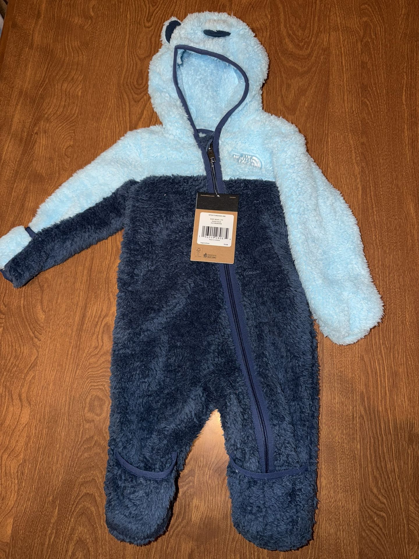 Baby Boy The North Face 3-6 M Fleece Body Suit Nwt