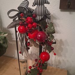 Festive Candle Holder MetalBow  15"in Battery Candle 