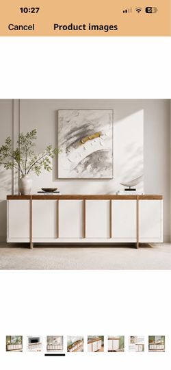 OKD Modern 70" TV Stand for TVs Up to 80" with Storage,Antique White Entertainment Center & Media Console with Handle-Free Hidden Doors,Integrated Pli