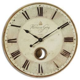 Uttermost Harrison Gray 30in Large Wall Clock w Pendulum 06033 (Brand new)