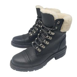 FRYE Womens 'Samantha' Black Leather  Combat Hiking Boots Size 6 B Lined Shoes