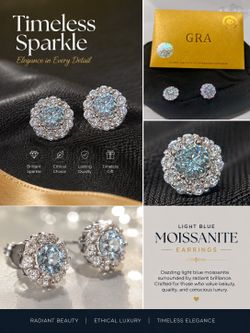 Ice Blue Moissanite Halo Stud Earrings ✨💎